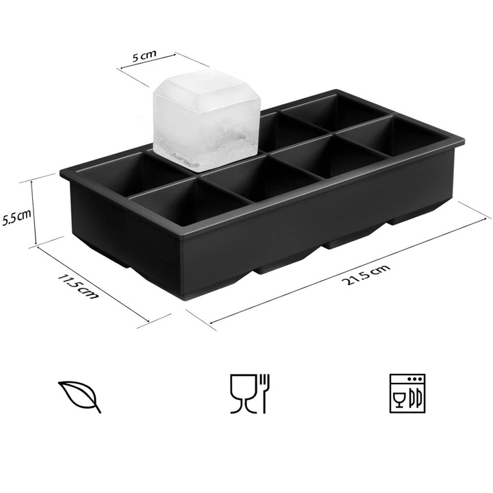 AMRINUGL jégkockaformák, szilikon, nagy kockák, rugalmas, fekete