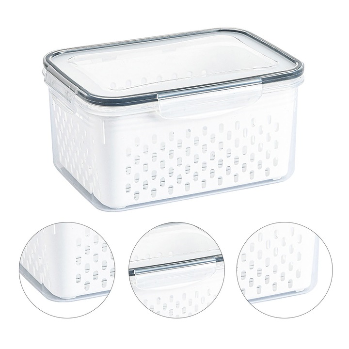 Cutii alimentare AMRINUGL, set 3 bucati, design transparent, 30x15x10cm, pentru fructe si legume, capac etans