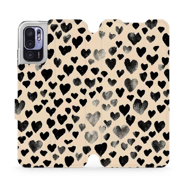 Mobiwear флип калъф за Xiaomi Redmi Note 10 5G, дизайн със сърца, многоцветен, материал екологична кожа