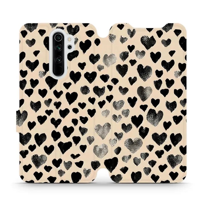Husa flip Mobiwear pentru Xiaomi Redmi Note 8 Pro, design cu inimioare, multicolor, material din piele ecologica