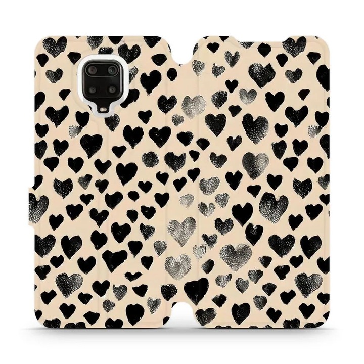 Husa flip pentru telefon Xiaomi Redmi Note 9 Pro / Note 9S, Mobiwear, design cu inimioare, multicolor, material ecologic