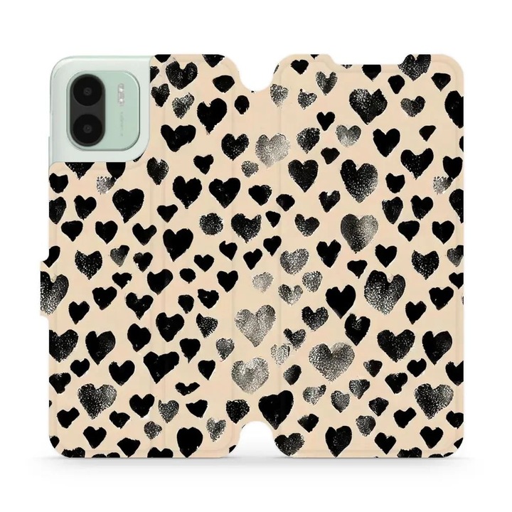 Husa flip Mobiwear pentru Xiaomi Redmi A2, design cu inimioare, rezistenta la socuri si zgarieturi