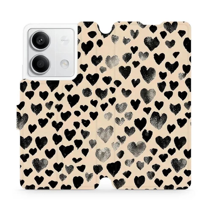 Mobiwear флип калъф за Xiaomi Redmi Note 13 5G, дизайн със сърца, многоцветен, материал еко кожа