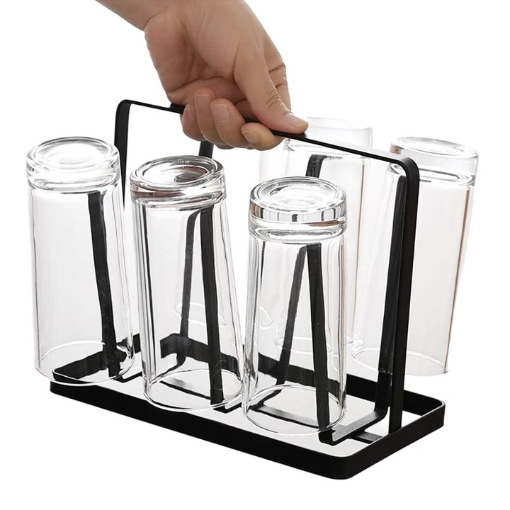 Csésze/bögre tartó, stabil, kompakt kivitel, fekete