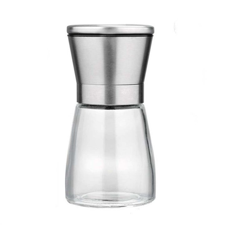 Macinator de sare si piper, AMRINUGL, ceramica non-coroziva, ajustabil, capac etans, design elegant, sticla si otel inoxidabil