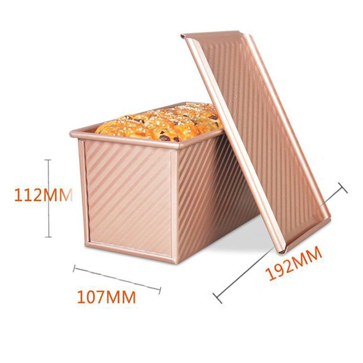 Arany színű téglalap alakú sütőforma, 1000g, fedővel, tapadásmentes, 30x15x7cm