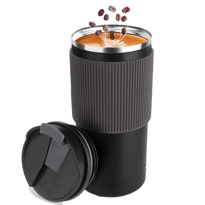 Cana termos 450ml, izoterma, inox, capac detasabil, maro
