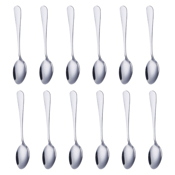 12 rozsdamentes acél kanál készlet, modern design, fényes felület, napi használat, ergonomikus