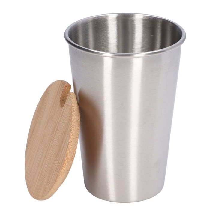 Cana de bere din otel inoxidabil de 500 ml cu capac, cana de apa cu un singur strat, cana de baut in aer liber pentru petreceri de uz casnic, culoare otel inoxidabil