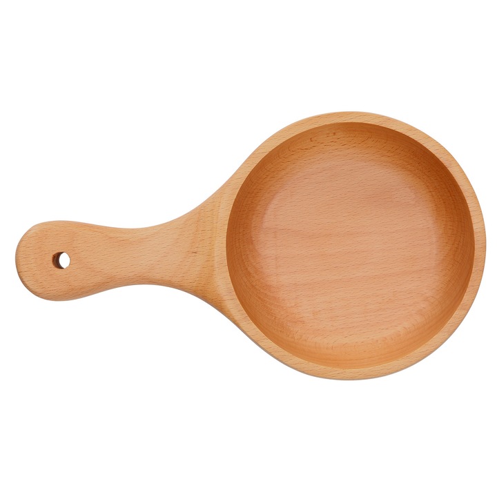 Bol din lemn natural, ergonomic, pentru salata fructe supa, 25x15cm