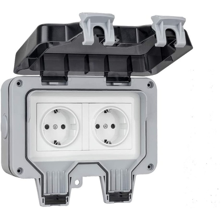 Priza in aer liber IP66, cutie de priza exterioara ABS premium, 16A 220V-250V rezistenta la intemperii cu capac blocabil, instalare usoara, termoplastic si fara halogeni, pentru gradini si ateliere