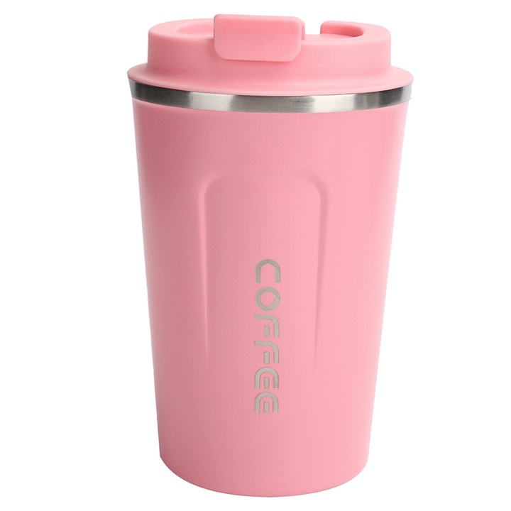 380ml Pink Double Wall Stainless Steel Vacuum Insulated Travel Mug, Spill Proof Portable Car Coffee Cup