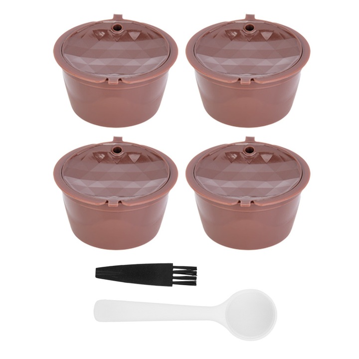 Set 4 capsule de cafea reutilizabile, compatibil universal, cu functie de spumare pentru aparate Nespresso Original, maro