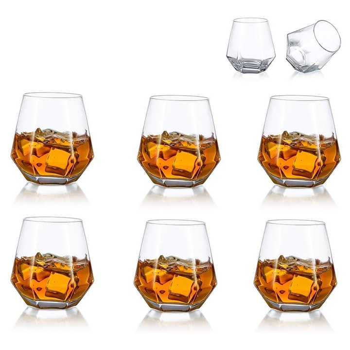 Hatszögletű kristálypoharak készlet, 300 ML, cseppálló kivitel, szeszes italokhoz