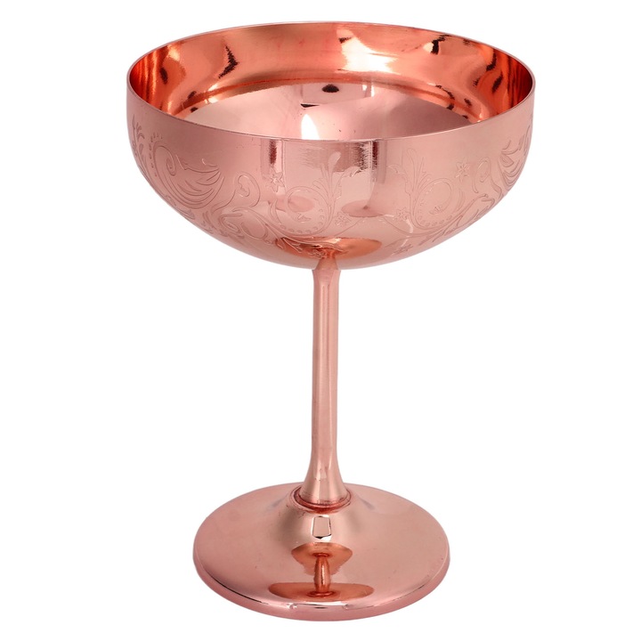 Rozsdamentes acél martini pohár, elegáns design, rose gold színű, koktélokhoz