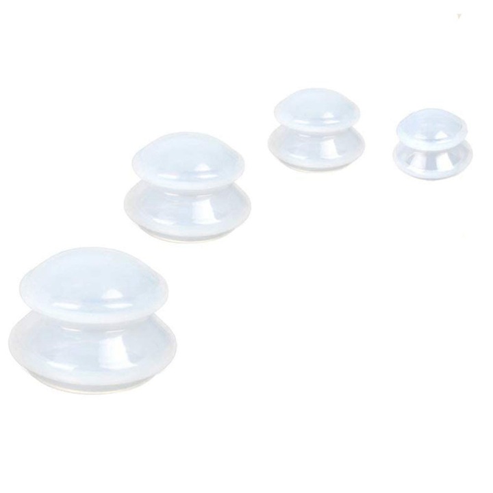 Set 4 ventuze din silicon pentru masaj, anti-celulita, transparent