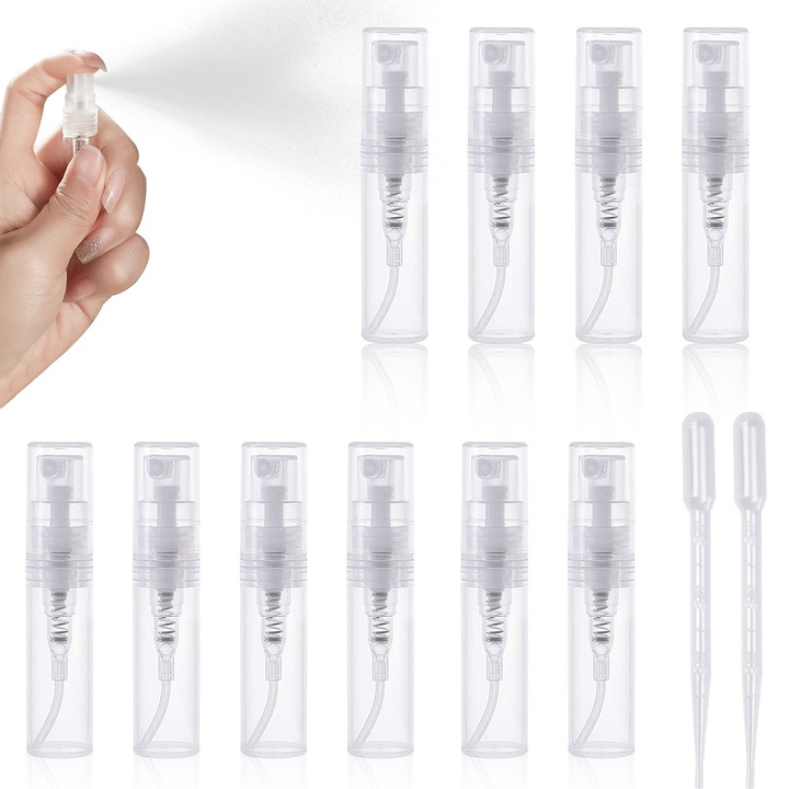 Комплект от 20 мини спрей бутилки 3ml прозрачни с 2 пипети 3ml HERUSI