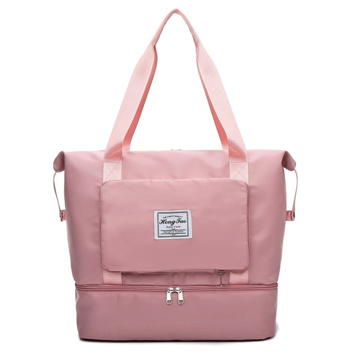 Пътна чанта с голям капацитет, водоустойчива и устойчива на надраскване сгъваема чанта, с отделно вътрешно отделение за мокри и сухи вещи, лека разтегателна пътна чанта за мъже и жени (10,6x6,7x1,96 инча сгъната)