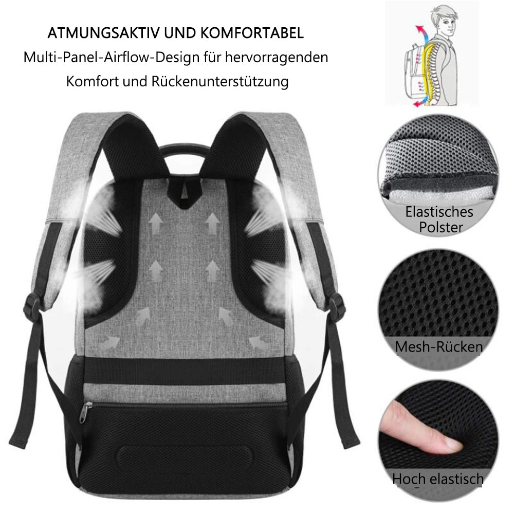 Rucsac laptop slim Enforose, 15.6 inch, anti-furt, port USB, culoare abanos