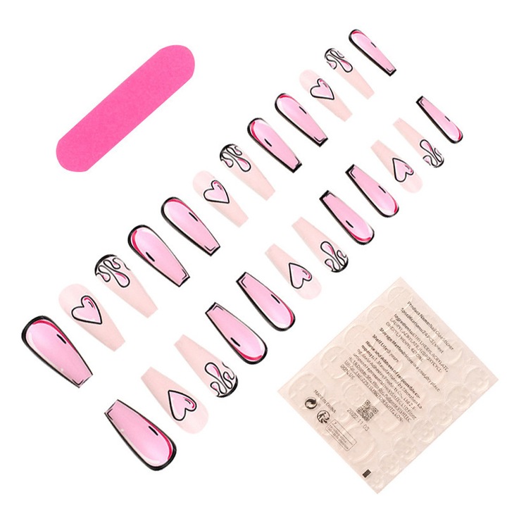 Set nail art HERUSI Love graffiti, 24 piese, multicolor, 11.5x7x1.2cm