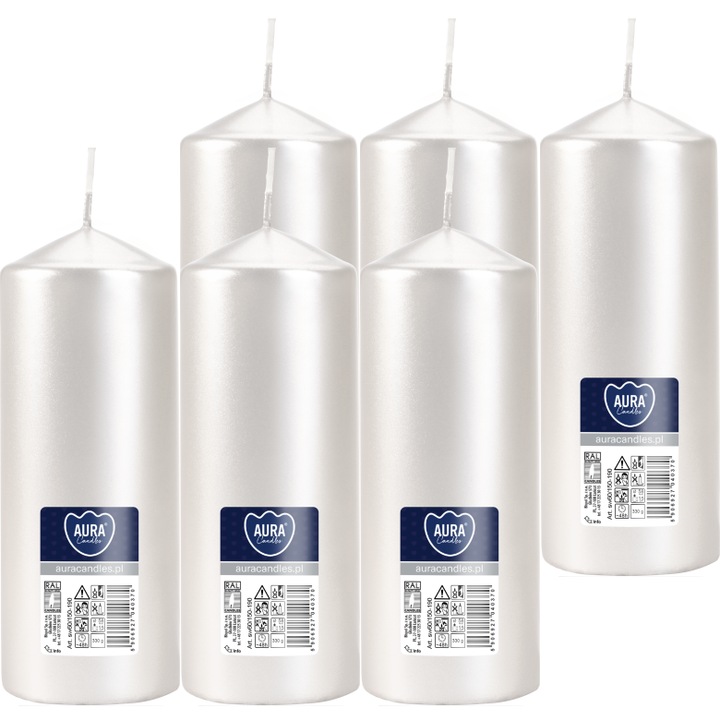 Свещи Bispol, вал 15 см, перлено бяло, комплект от 6 бр.