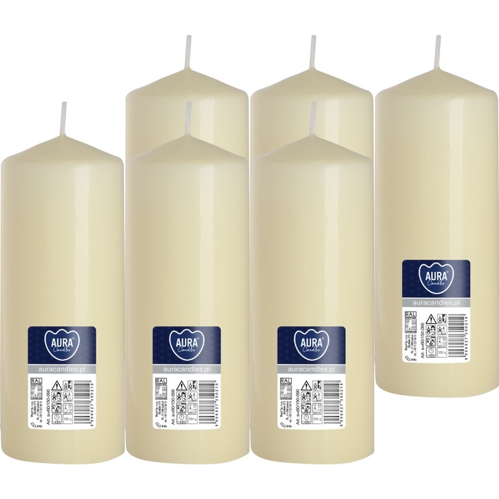 Декоративни свещи Bispol 15 см, екрю, без аромат, комплект от 6 бр