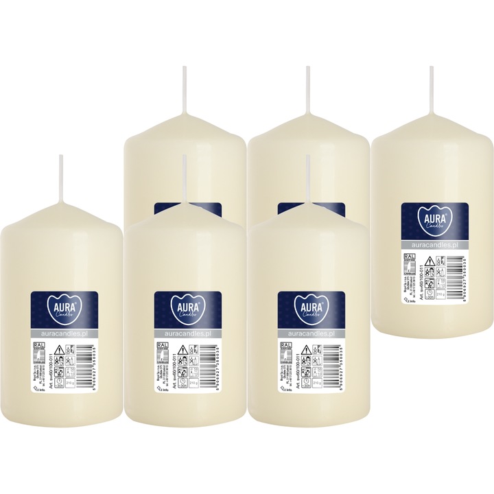 Декоративни свещи BISPOL, 30H, 10x5.8cm, екрю, комплект от 6 бр.