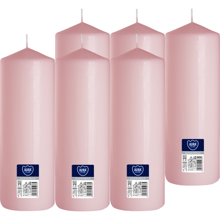 Свещи Bispol Aura, 25 см, розови, комплект от 6 броя, без аромат