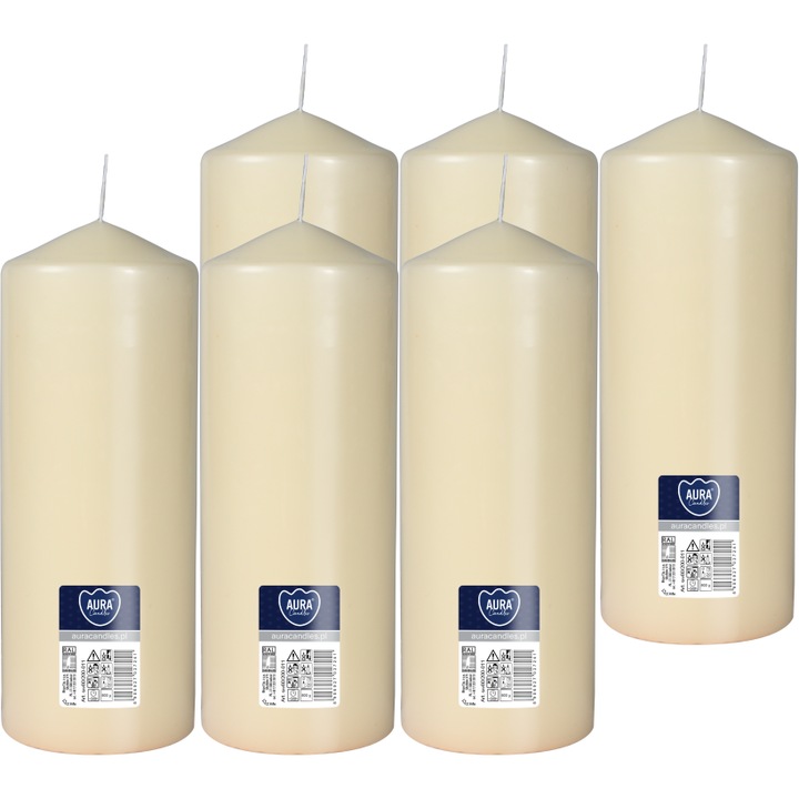 Декоративни свещи BISPOL, 20см, кремави, комплект 6 бр., без аромат