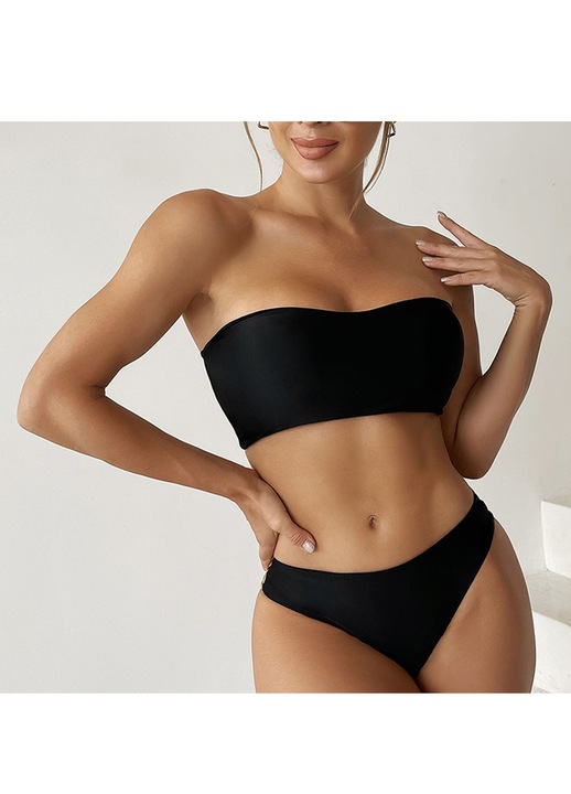 Costume de baie dama, negru, design fara spate, bretele, fibra de poliester
