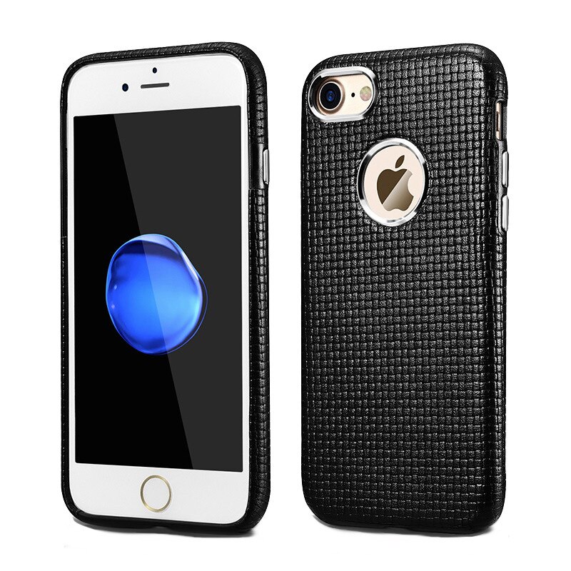 Husa din piele naturala, tip back cover, iPhone 7 - iCarer Woven, culoare Negru