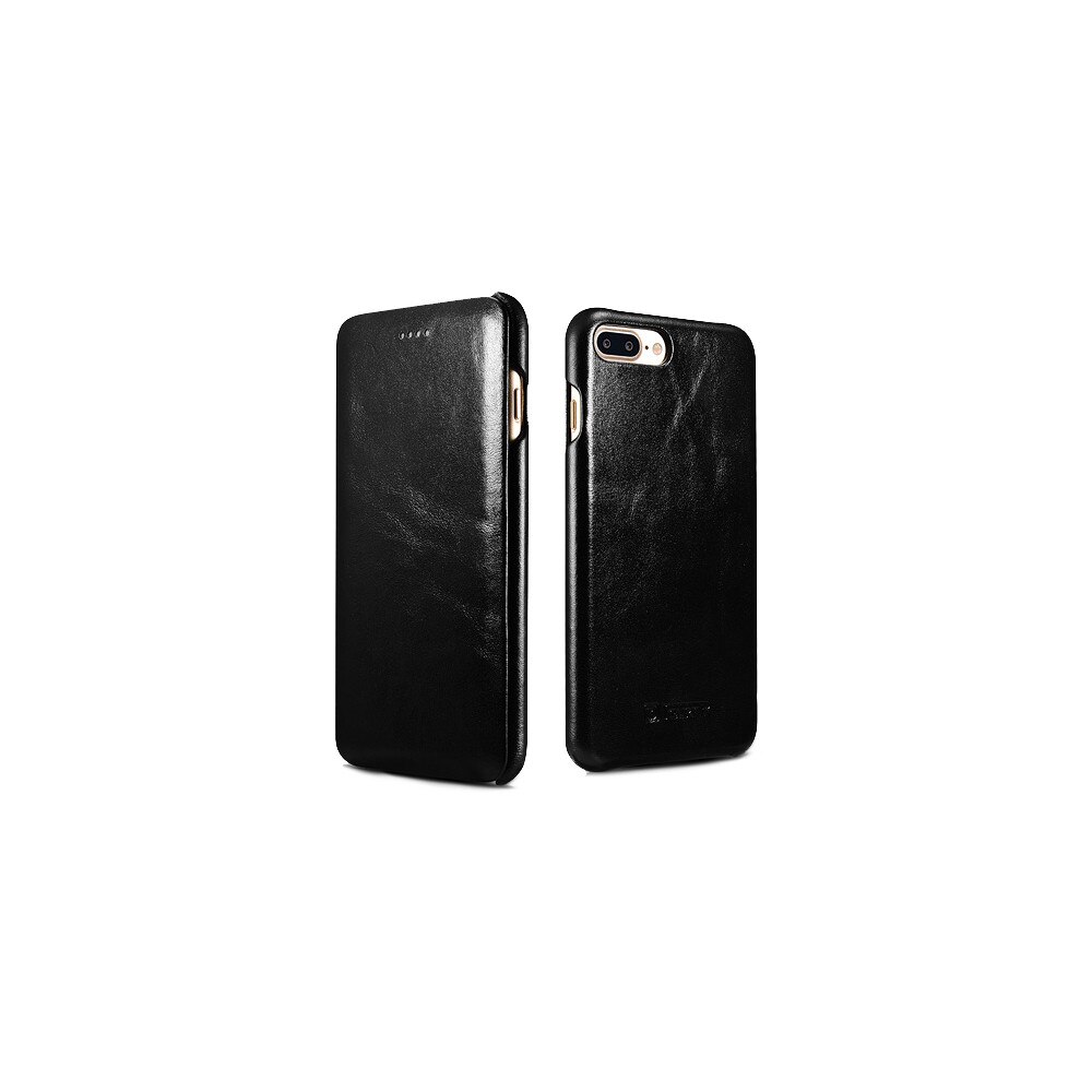 Husa iPhone 7 Plus, iPhone 8 Plus, iCarer Vintage Curved Series, din piele, tip carte, culoare Negru
