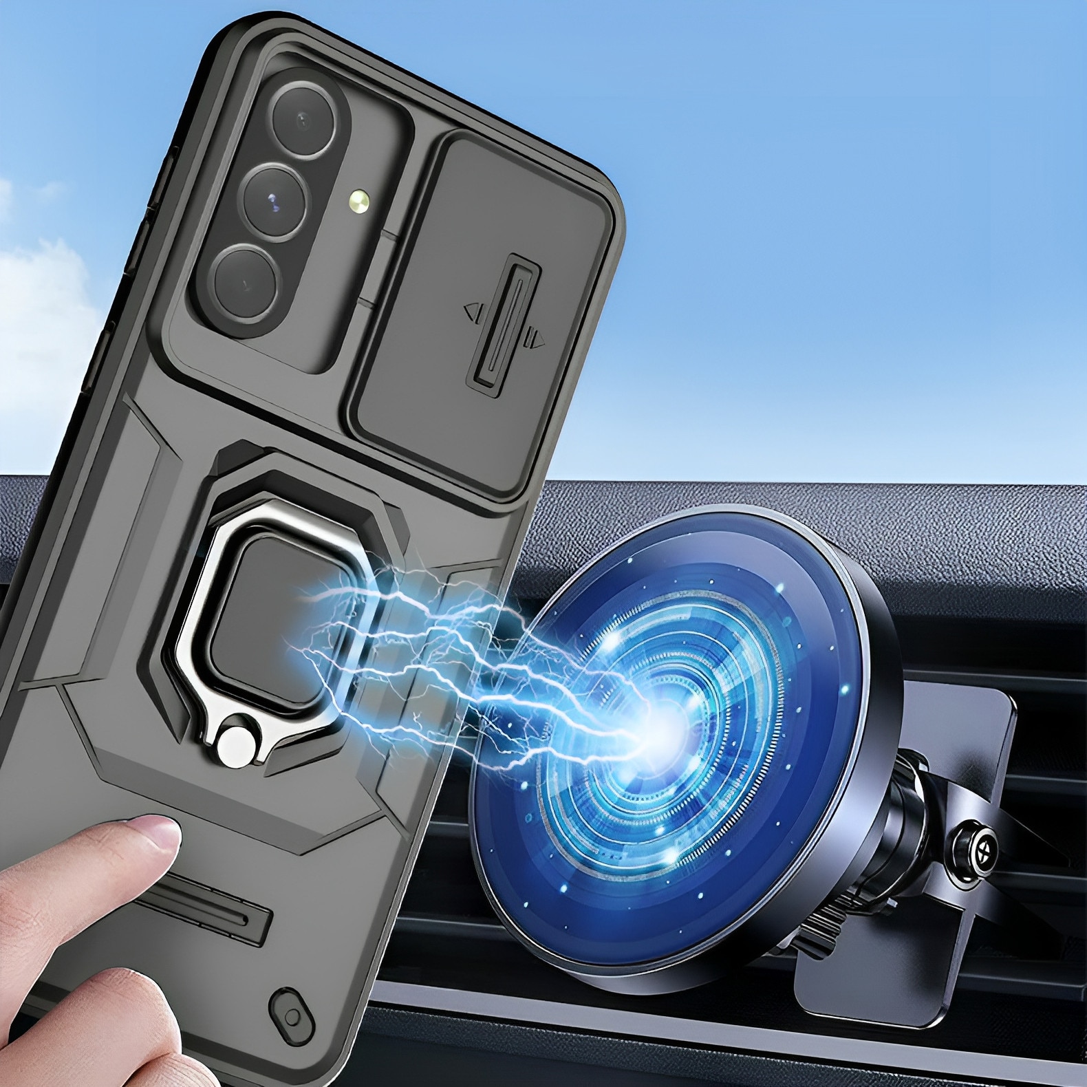 Husa de telefon mobil Armura rezistenta la socuri compatibila cu Samsung Galaxy A26 5G cu protectie a camerei, Negru