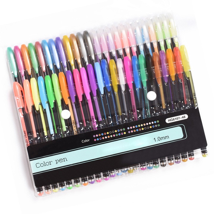 Set 48 pixuri gel multicolor metalic sclipici neon 23.5x21x2.8cm