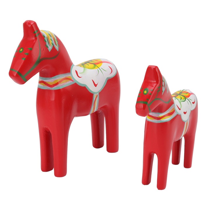1 pereche Statuie din lemn Cal Dala Suedez Statuie din lemn Cal Dalecarlian pentru ornamente