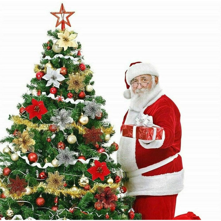 Accesorii decorative, AMRINUGL, set flori artificiale Poinsettia cu sarma flexibila, alb, non-toxic, 30x45cm