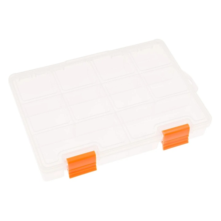 Cutie organizatoare BAMI transparentă cu 10 compartimente, 2 cleme de închidere, 19.5x14x3 cm