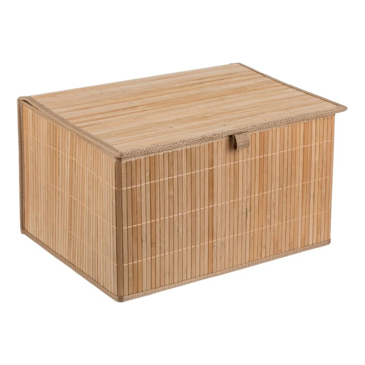 Cutie de Depozitare Pliabila din Bambus de Culoare Naturala cu Capac 42x31x24cm