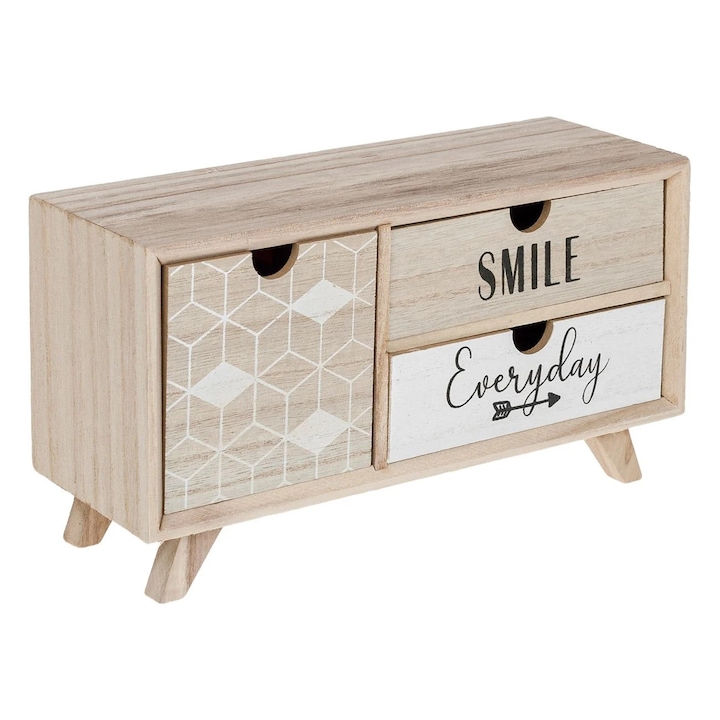 Кутия с 3 чекмеджета Everyday Smile, Декоративна Дървена 28x10x15см