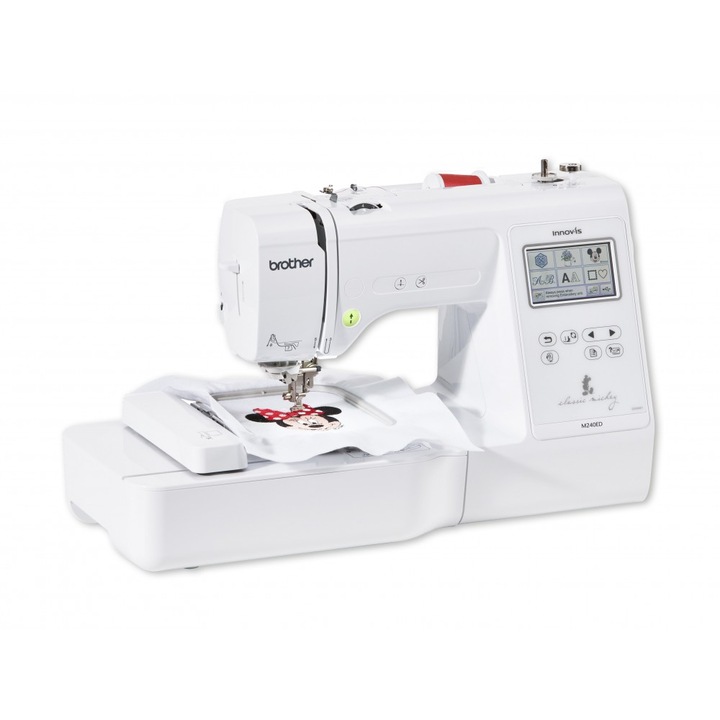 Masina de brodat computerizata Brother Innov-is M240ED, aria brodare 10x10 cm, 125 modele broderie, 45 modele Disney, 7 fonturi, ecran LCD, USB, iluminare LED, 400imp/min, Alb