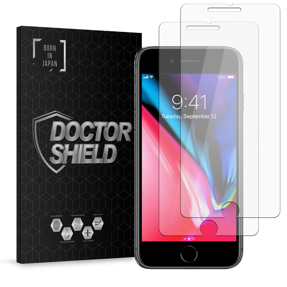 Folie Sticla Dr.Shield Apple iPhone 7/iPhone 8, Set 2 Bucati, Protectie Profesionala - Transparenta