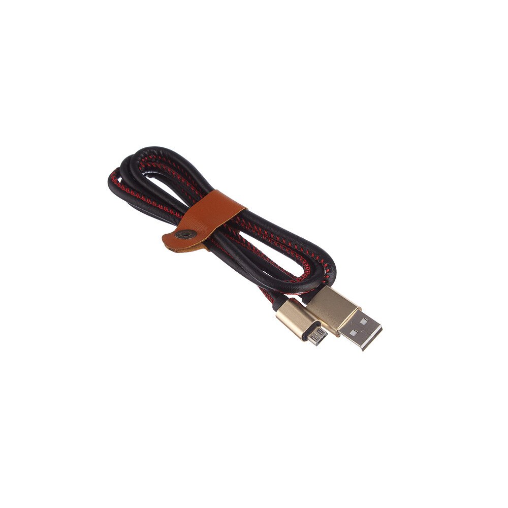 Cablu de date / Incarcare MicroUSB, 1 metru, Piele, Negru-Rosu