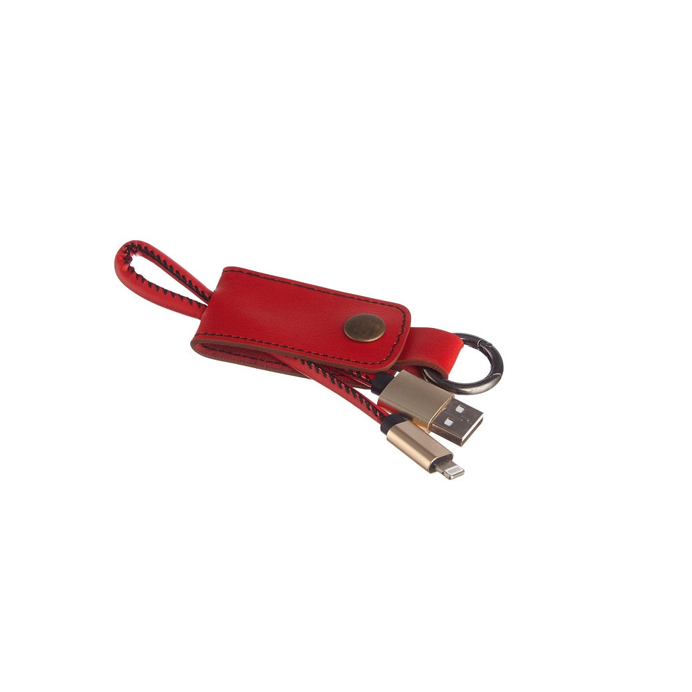 Cablu de date / Incarcare pentru IPhone cu breloc, Piele, Rosu