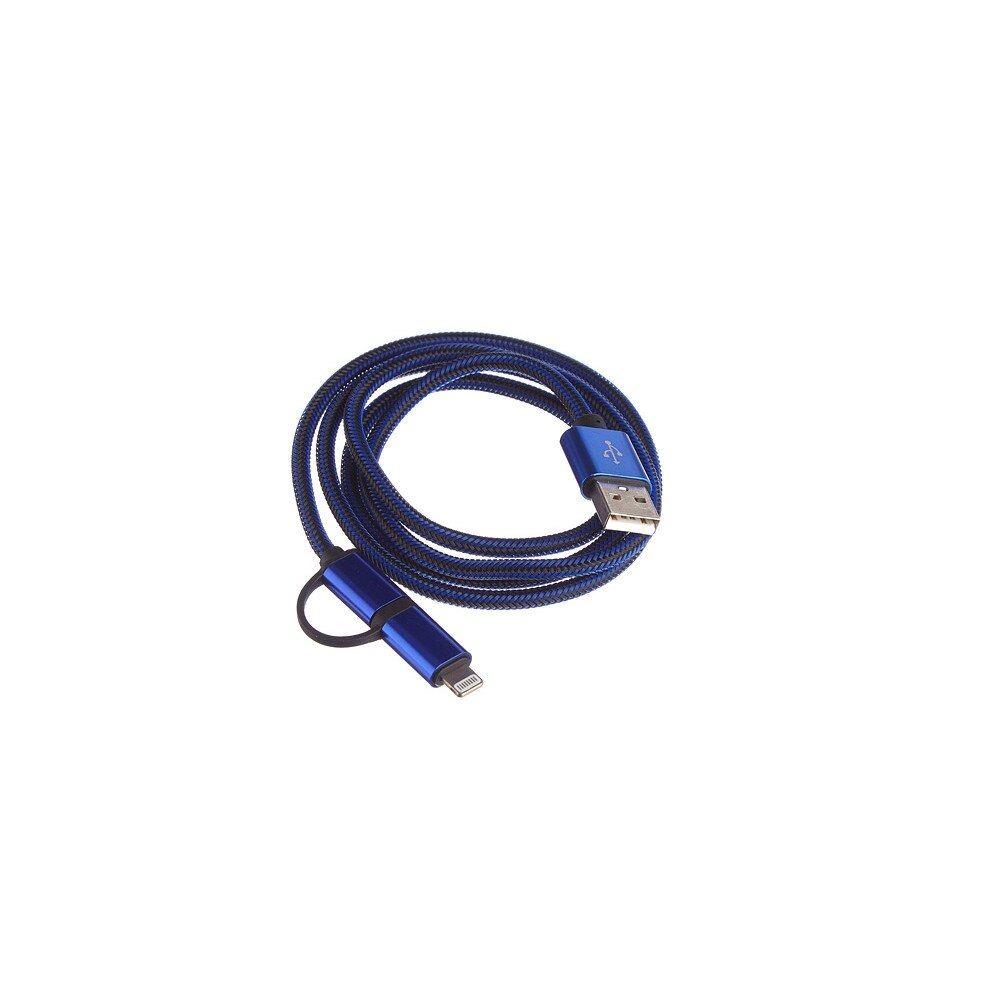 Cablu de date / incarcare pentru IPhone si MicroUSB, 1 metru, Textil, Albastru