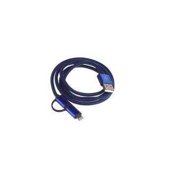 Cablu de date / incarcare pentru IPhone si MicroUSB, 1 metru, Textil, Albastru Cablu de date / incarcare pentru IPhone si MicroUSB, 1 metru, Textil, Albastru