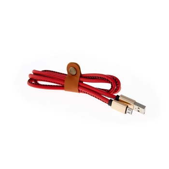 Cablu de date / Incarcare MicroUSB, 1 metru, Piele, Rosu Cablu de date / Incarcare MicroUSB, 1 metru, Piele, Rosu