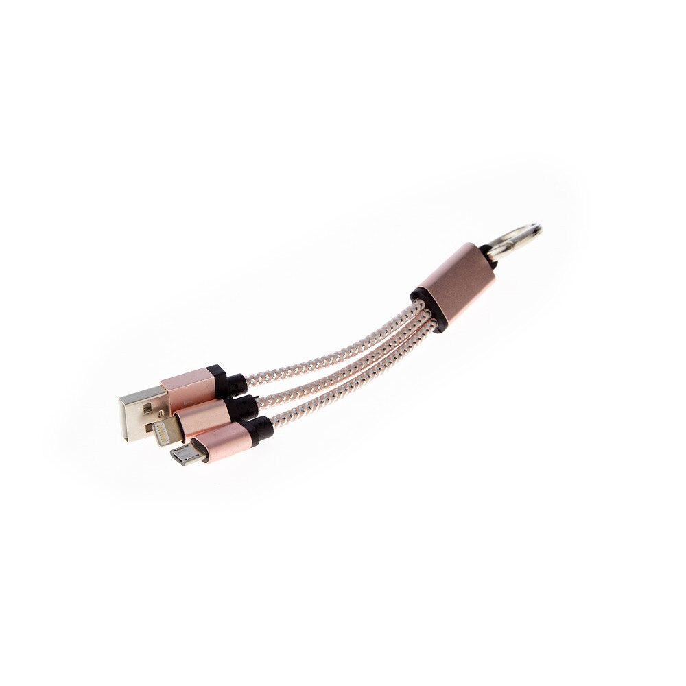 Cablu incarcare pentru IPhone si MicroUSB, Breloc, Roz