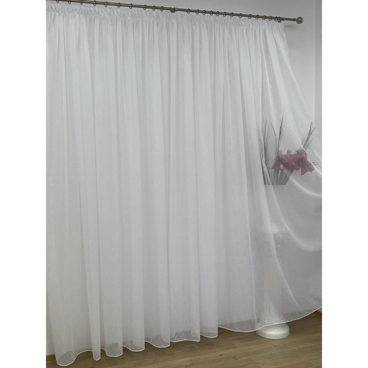 Perdea brodata cu mici insertii, culoare alba, colectia Simplicity by Liz Line, 400x245cm, cu rejansa - PD0164