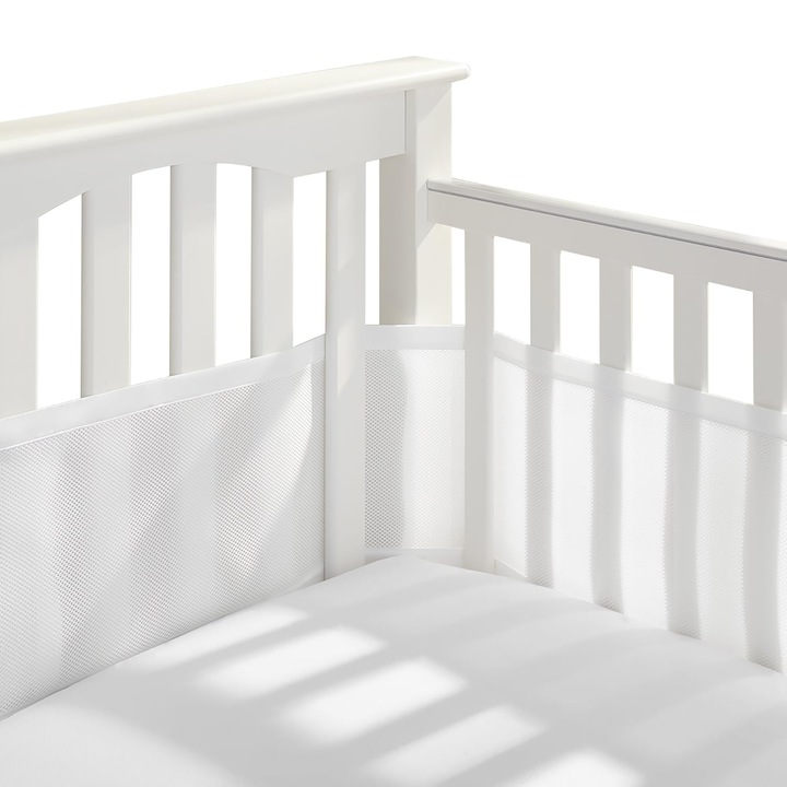 Set Protectie Pentru Patut Bebe, BYONDSELF®, 340x30cm/160x30cm, 3mm Captuseala din plasa respirabila, Doua pachete, Acopera 4 laturi, Usor de instalat si curatat, Preveniti coliziunea bebelusului, Fibra de poliester, Alb