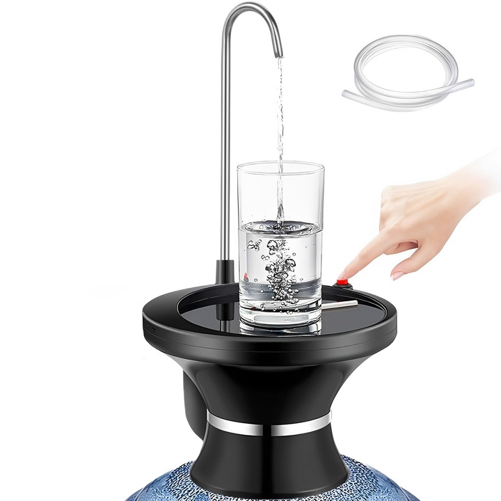 Elektromos vízpumpa, BYONDSELF®, USB töltés gombos vezérléssel, hordozható, 1500mAH, otthoni, konyhai, irodai, kempingezési használatra alkalmas, fekete